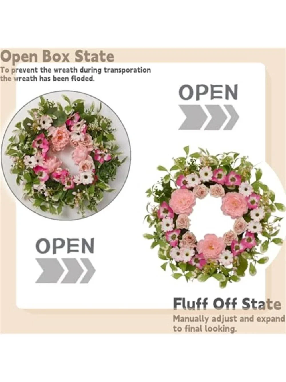 Artificial Peony & Rose Floral Spring Wreath, 24-Inch